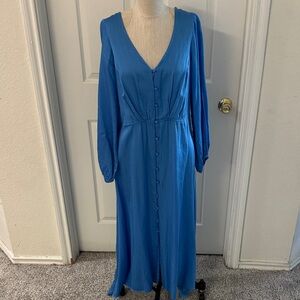 Free People Blue Long-Sleeve Button-Front Maxi Dress